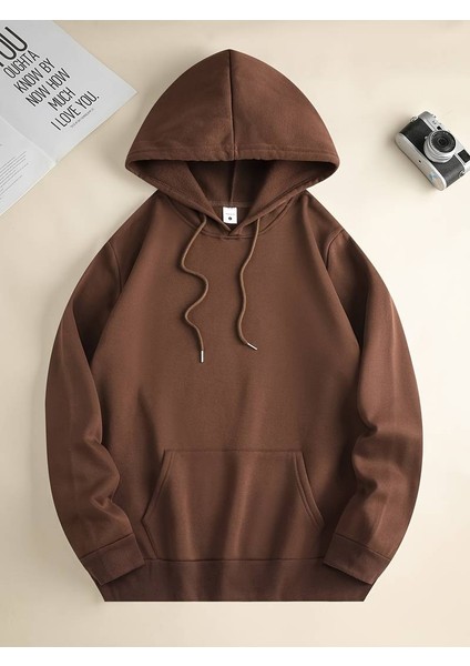 Unisex 3 Iplik Oversize Hoodie Kanguru Cep Kapşonlu Içi Pamuklu Şardonlu Basic Okul Sweatshirt