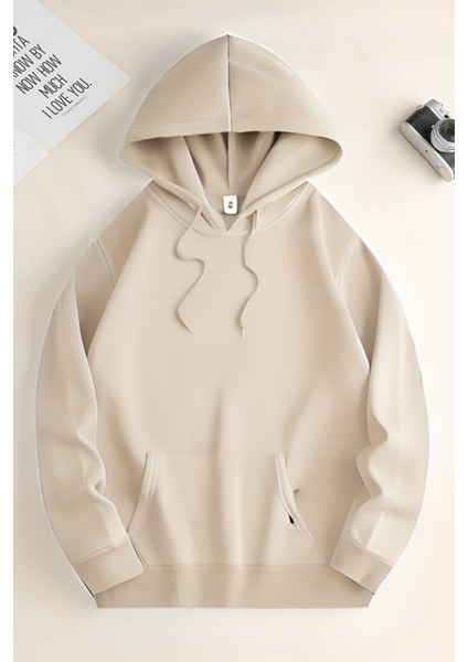 Unisex 3 Iplik Oversize Hoodie Kanguru Cep Kapşonlu Içi Pamuklu Şardonlu Basic Okul Sweatshirt