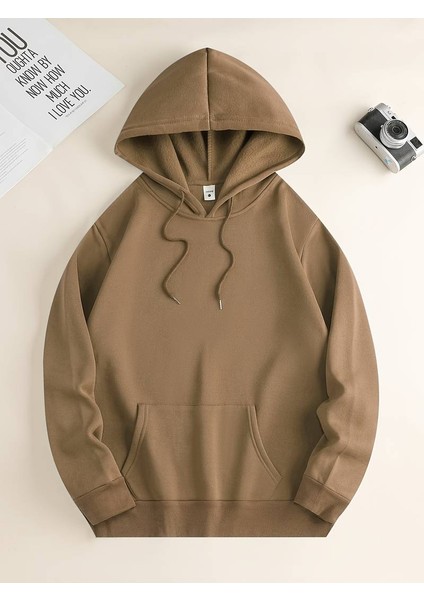 Unisex 3 Iplik Oversize Hoodie Kanguru Cep Kapşonlu Içi Pamuklu Şardonlu Basic Okul Sweatshirt