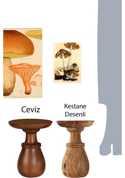 Mantar Sehpa 40 Çap Çift Boğum Ahşap Masif Ihlamur Ağacı Özel Tasarım El Işçiliği Yan Sehpa Boy:50cm