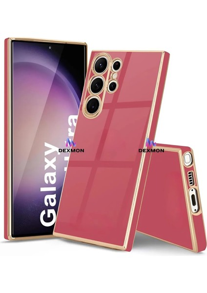 Samsung Galaxy S24 Ulltra Uyumlu Kılıf Kamera Korumalı Arkası Renkli Kenarları Parlak Dore Tasarım Kapak