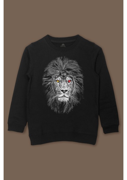 Çocuk Sweatshirt Aslan Kafa Sarı Lion Head Kırmızı Baskılı Sweat