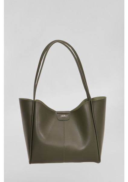 Kadın Haki Büyük Boy Makyaj Çantalı El ve Omuz Çantası modelleri