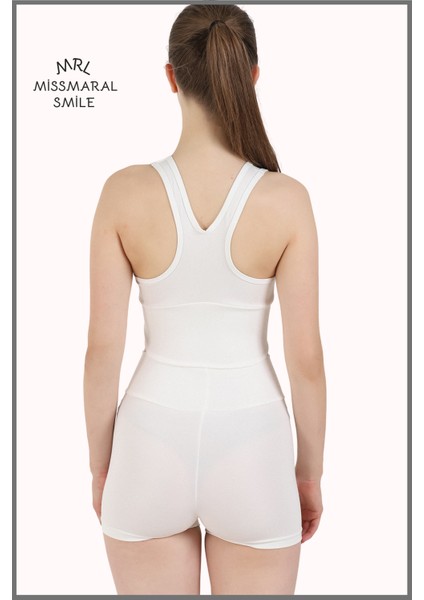 Kadın Mini Şort Boxer Ekru Yüksek Bel Sıkılaştırıcı Fit Görünüm 11080