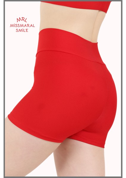 Kadın Mini Şort Boxer Kırmızı Yüksek Bel Fit Görünüm 11080 fiyatları