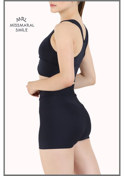 Kadın Mini Şort Boxer Lacivert Yüksek Bel Fit Görünüm 11080 modelleri