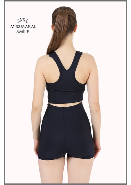Kadın Mini Şort Boxer Lacivert Yüksek Bel Fit Görünüm 11080 fırsatları