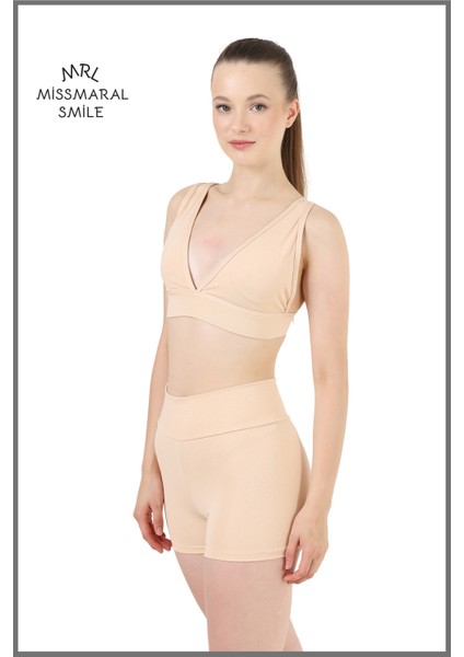 Kadın Mini Şort Boxer Ten Rengi Yüksek Bel Fit Görünüm 11080