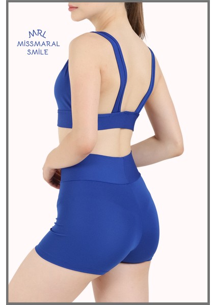 Kadın Mini Şort Boxer Saks Mavi Yüksek Bel Fit Görünüm 11081 fiyatları