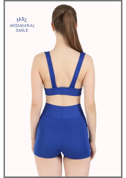 Kadın Mini Şort Boxer Saks Mavi Yüksek Bel Fit Görünüm 11081 fırsatları