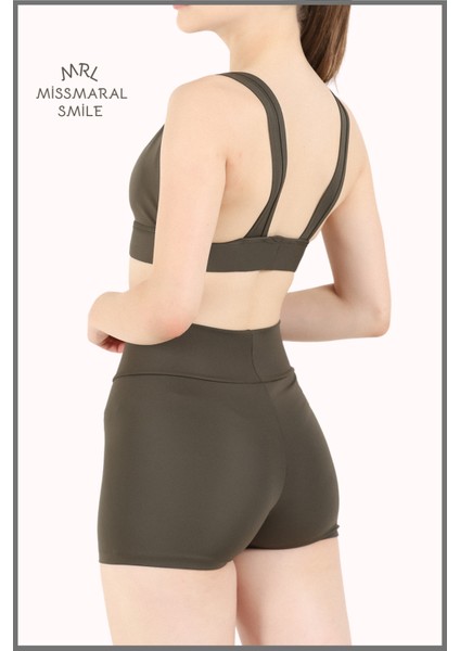 Kadın Haki Mini Şort Boxer Yüksek Bel Fit Görünüm 11080 fiyatları
