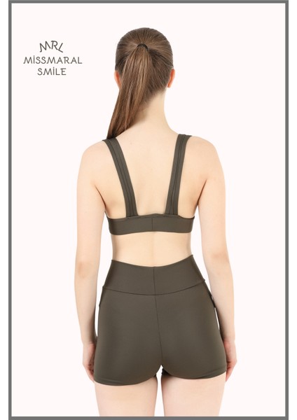 Kadın Haki Mini Şort Boxer Yüksek Bel Fit Görünüm 11080 fırsatları
