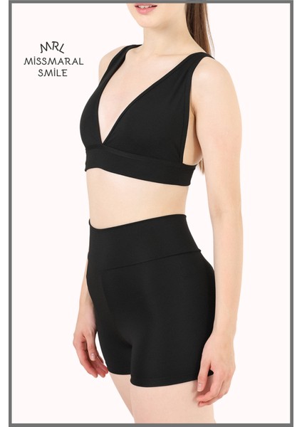 Kadın Siyah Mini Şort Boxer Yüksek Bel Fit Görünüm 11080 modelleri