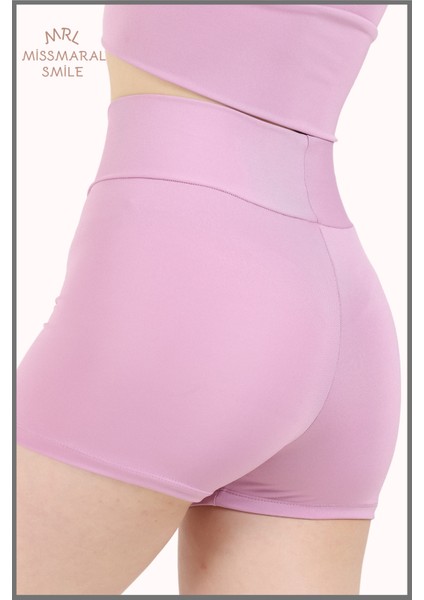 Kadın Mini Şort Boxer Lila Yüksek Bel Fit Görünüm 11080