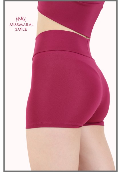 Kadın Mini Şort Boxer Mürdüm Yüksek Bel Fit Görünüm 11080