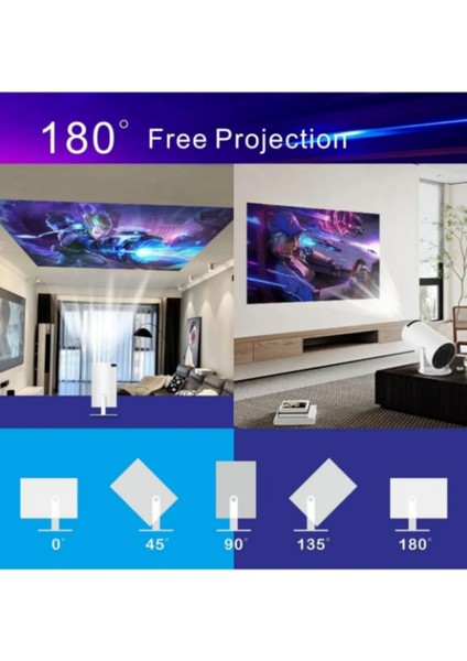 HY300 Pro Beyaz Ultrahd Projeksiyon Android 11.0 200 Lümen Işık Gücü Wifi Bluetooth.