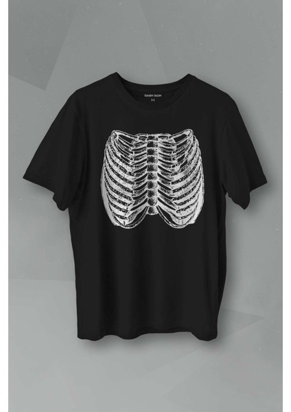 T-Shirt Ripcage Skeleton Iskelet Chest X-Ray Halloween Siyah Baskılı Tişört