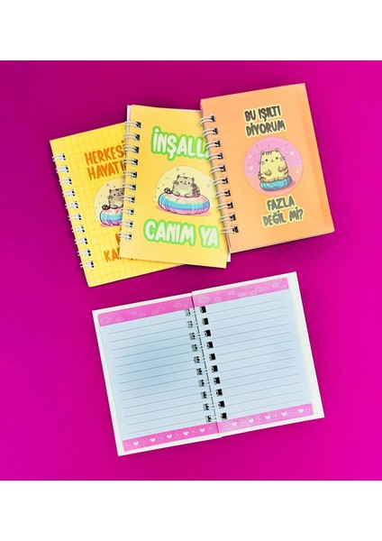 Mini 4'lü Kedi Mottolu Spiralli Defter fiyatları
