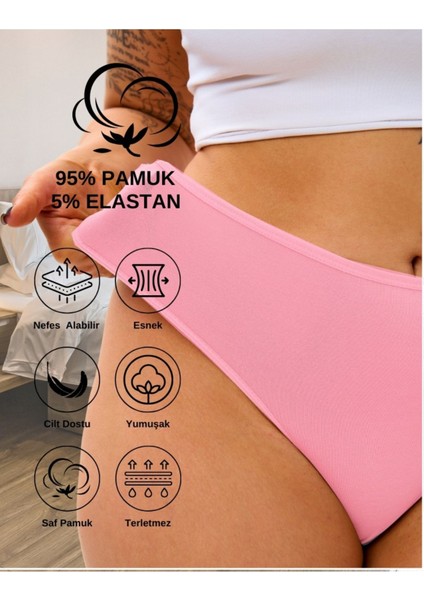 Alya Underwear Kadın Yüksek Bel, Toparlayıcı, Tanga Külotlar - Sarı, Lila, Mint, Mavi, Somon - 5'li Paket