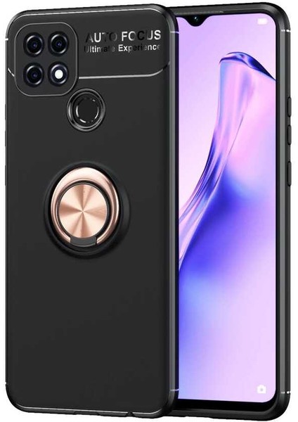 Oppo A15 Kılıf Zore Ravel Silikon Kapak-Siyah-Rose Gold