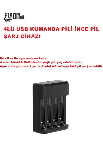 4'LÜ AA Kalem AAA İnce Kalem + AA/AAA Ni-Mh/Ni-Cd Şarjlı Mause ve Kumanda İnce Pil Şarj Cihazı Aleti