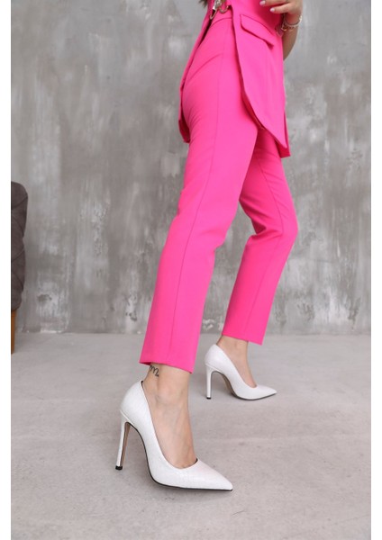 Olivia Beyaz Kroko Baskılı Kadın Topuklu Stiletto fırsatları