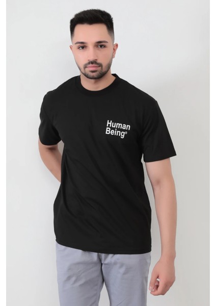 John Borners Siyah Erkek Human Baskılı Regular Kesim T-Shirt