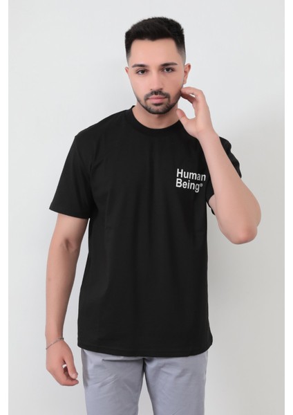 John Borners Siyah Erkek Human Baskılı Regular Kesim T-Shirt