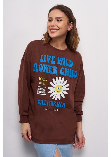 Kadın Düşük Kol Live Wild Baskılı Sweatshirt