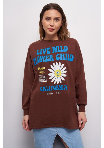 Kadın Düşük Kol Live Wild Baskılı Sweatshirt