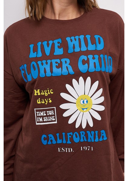 Kadın Düşük Kol Live Wild Baskılı Sweatshirt