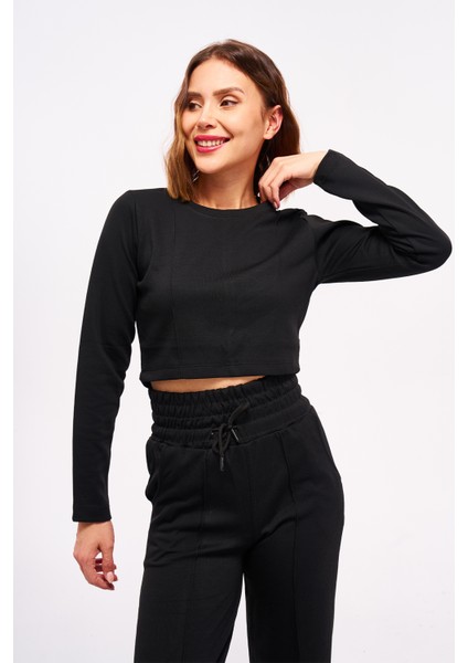 Kadın Çimalı Crop Sweatshirt