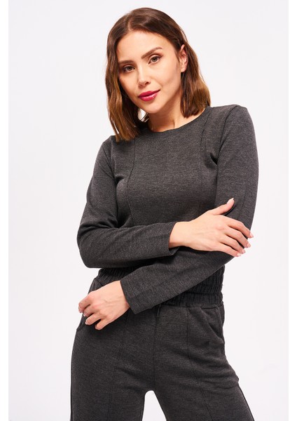 Kadın Çimalı Crop Sweatshirt