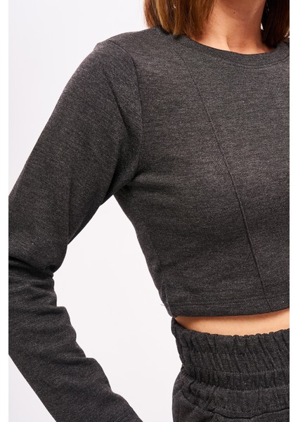 Kadın Çimalı Crop Sweatshirt