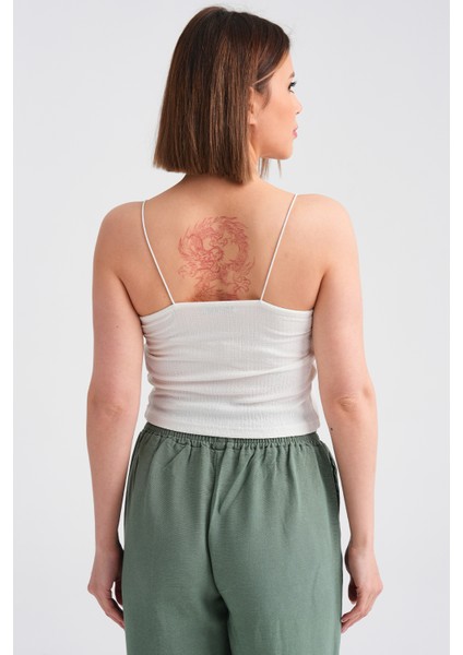 Kadın İp Askılı Bürümcük Crop Body Ekru - 21117