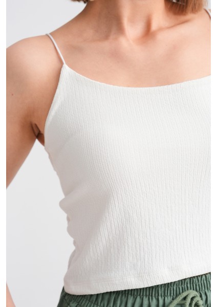 Kadın İp Askılı Bürümcük Crop Body Ekru - 21117