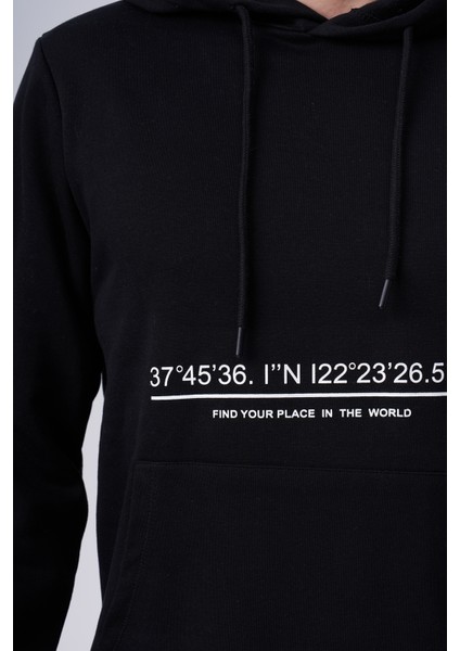 Erkek Üç İplik 37 45 36 I``M Baskılı Kanguru Sweatshirt