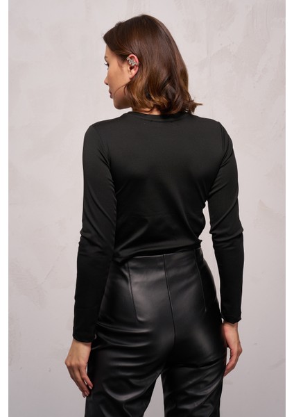 Kadın Yanları Halkalı Dalgıç Crop Body Siyah - 5406
