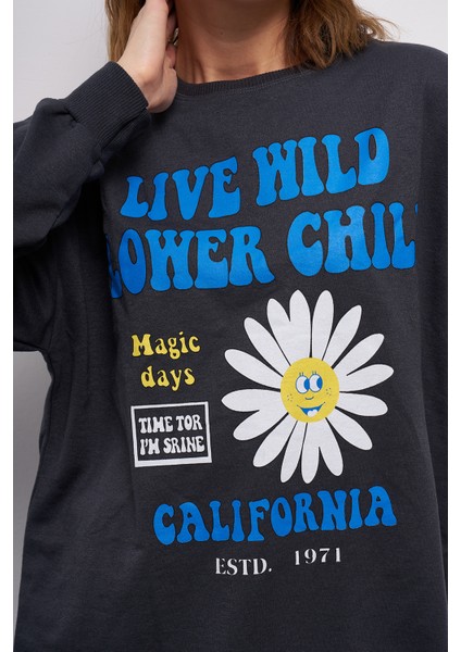 Kadın Düşük Kol Live Wild Baskılı Sweatshirt