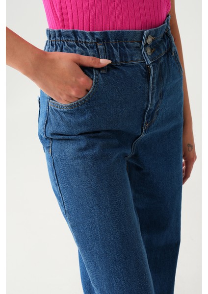 Kadın Beli Lastikli Wide Leg Jean