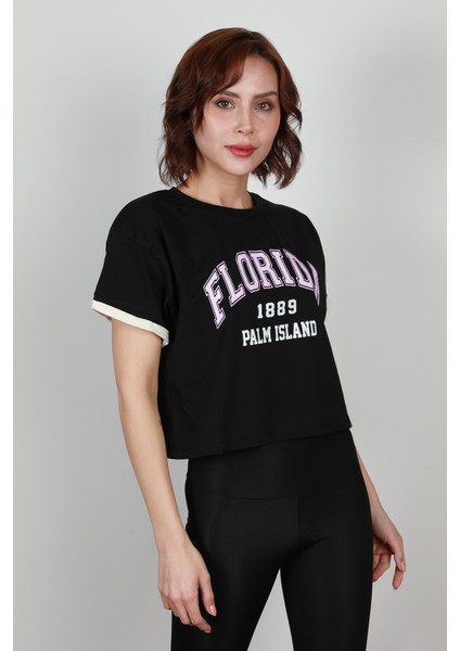 Kadın Florida Baskılı Kolları Renkli T-Shirt - 0037 fiyatları