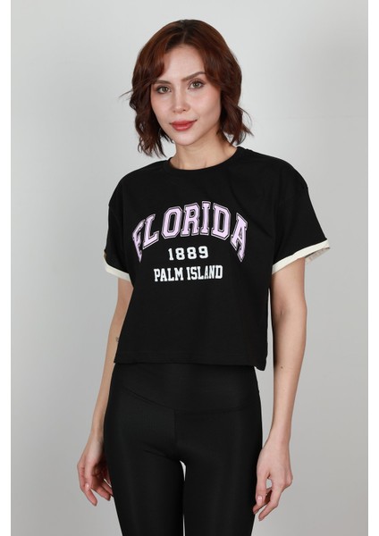 Kadın Florida Baskılı Kolları Renkli T-Shirt - 0037 modelleri