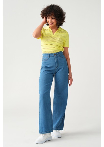Kadın Yüksek Bel Wide Leg Jean