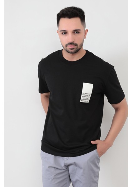 John Borners Siyah Erkek Extra Positive Baskılı Regular Kesim T-Shirt