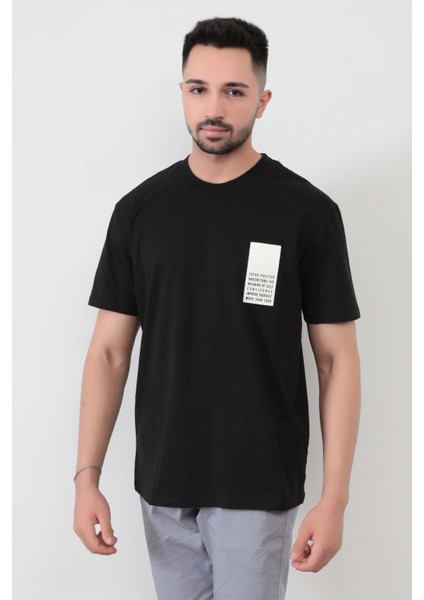 John Borners Siyah Erkek Extra Positive Baskılı Regular Kesim T-Shirt