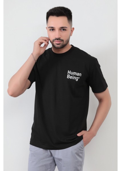 John Borners Siyah Erkek Human Baskılı Regular Kesim T-Shirt