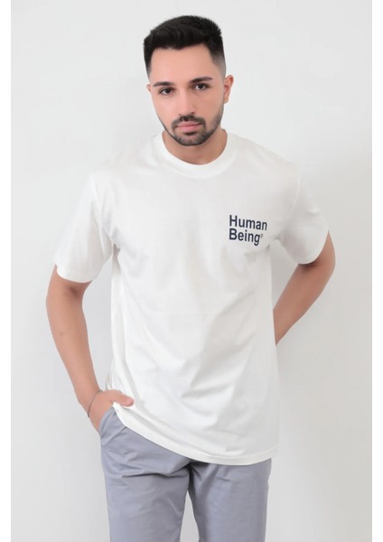 John Borners Beyaz Human Baskılı Regular Kesim T-Shirt