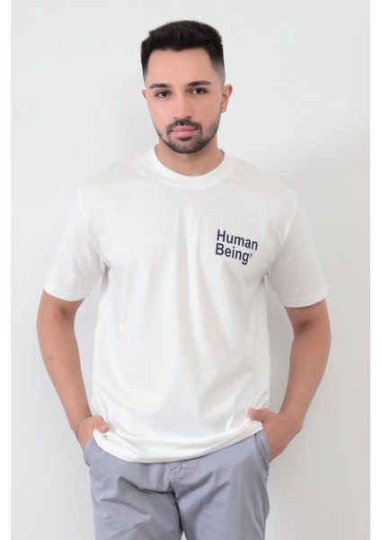 John Borners Beyaz Human Baskılı Regular Kesim T-Shirt