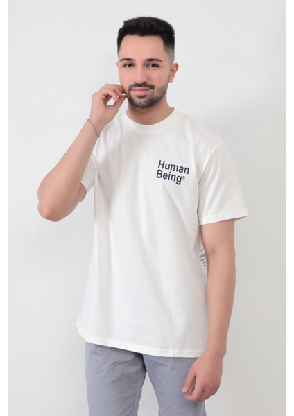 John Borners Beyaz Human Baskılı Regular Kesim T-Shirt