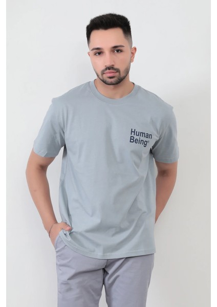 John Borners Açık Gri Human Baskılı Regular Kesim T-Shirt